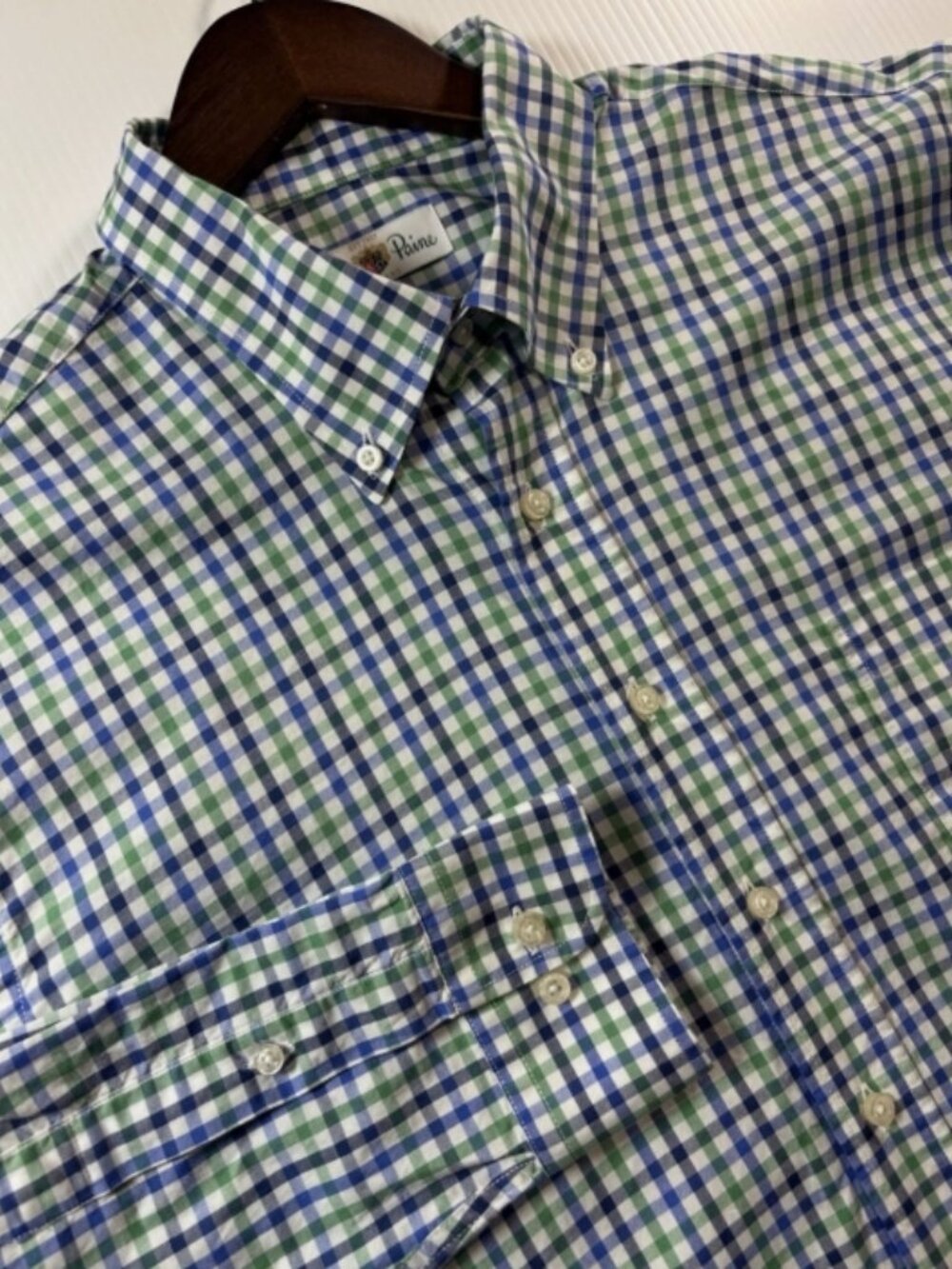 Alan Paine Men's Button Down Blue & Green Plaid 100% Cotton Size L